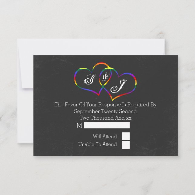 Chalkboard Gay pride Rainbow Hearts Mariage RSVP (Devant)