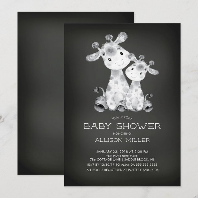 Chalkboard Giraffe Baby shower neutre Invitation (Devant / Derrière)