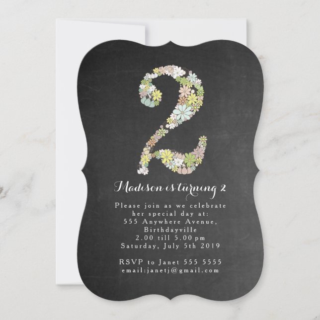 Chalkboard Girls Floral 2e anniversaire Invitation (Devant)