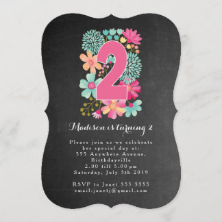 Chalkboard Girls Floral 2e anniversaire Invitation