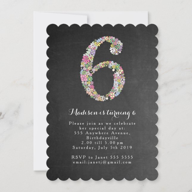 Chalkboard Girls Floral 6e anniversaire Invitation (Devant)