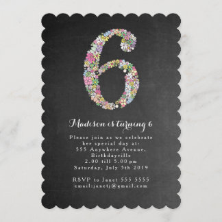 Chalkboard Girls Floral 6e anniversaire Invitation