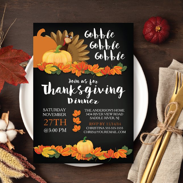 Chalkboard Gobble Turquie Thanksgiving invitation (Créateur téléchargé)