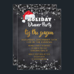Chalkboard Gold Dinner Party Invitation<br><div class="desc">Fun, Santa hat chalkboard flocons de neige fêtes de Noël Dîner invitation- famille Invitation, amis, voisins et collègues pour faire partie de votre fête de vacances. Lit 'Holiday Dinner Party' en haut en lettres blanches avec un chapeau de Père Noël perché sur les lettres. Ci-dessous, on peut lire "Tis the...</div>