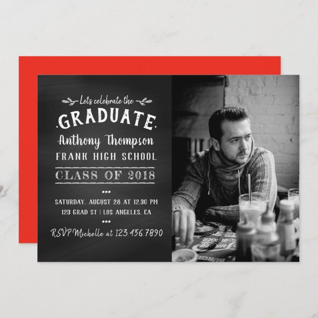 Chalkboard Graduate Party Photo invitation (Devant / Derrière)