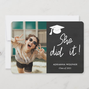 Chalkboard Graduée Elle L'A Fait Photo Invitation