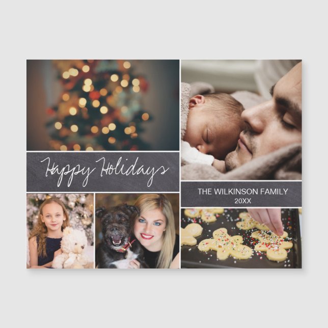 Chalkboard Happy Holidays Family Photo Collage (Devant)