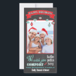 Chalkboard Holiday Carte photo<br><div class="desc">Cool et moderne Chalkboard Happy Holidays carte photo avec des polices graphiques amusantes,  des bannières et des ornements décoratifs suspendus contre un tableau noir ou un arrière - plan Chalkboard. Illustration tirée à la main par McBooboo.</div>