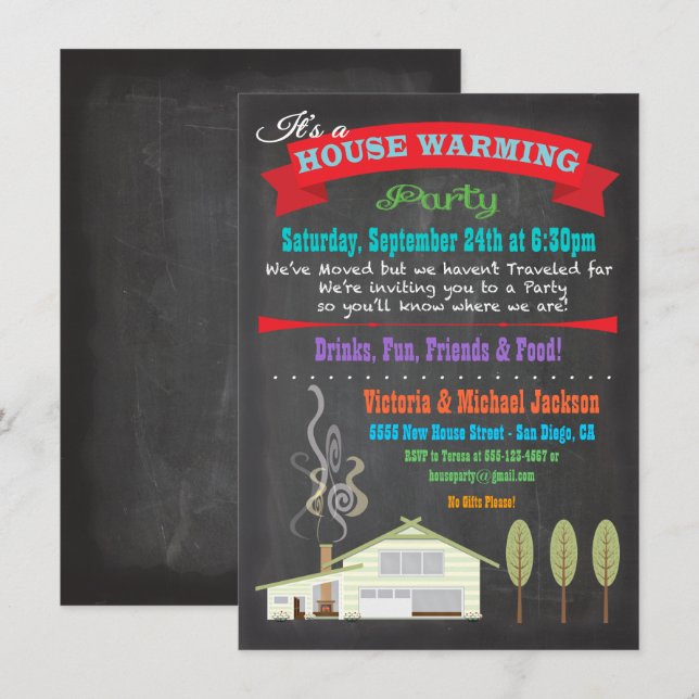 Chalkboard House Warming Party Invitations (Devant / Derrière)