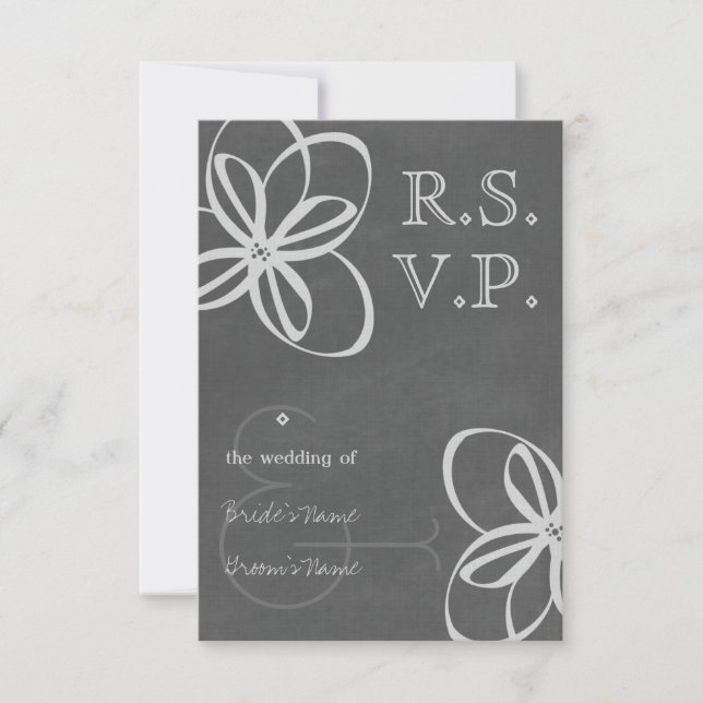 Chalkboard Inspiré Floral Moderne Mariage RSVP (Devant)