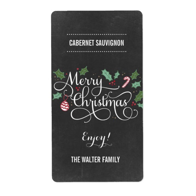 Chalkboard Joyeux Noël Vin bouteille Étiquette (Devant)