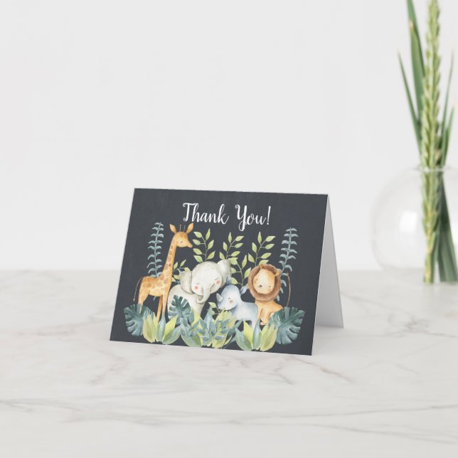Chalkboard Jungle Baby shower Merci Note (Devant)