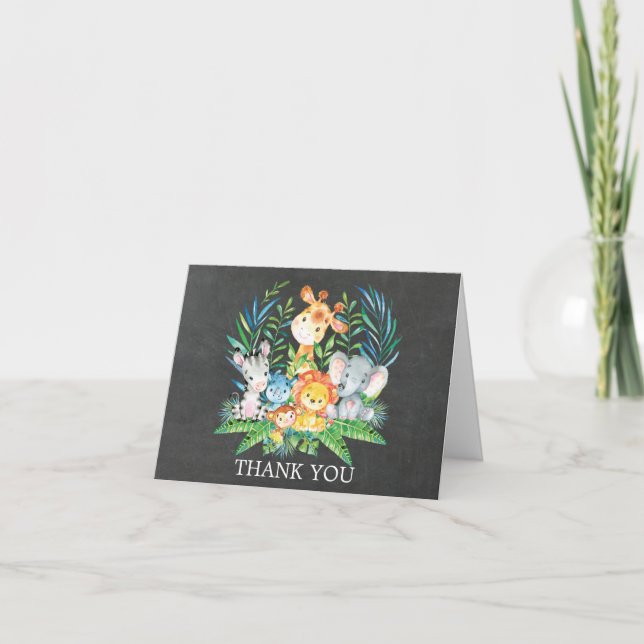 Chalkboard Jungle Baby shower Merci Note (Devant)
