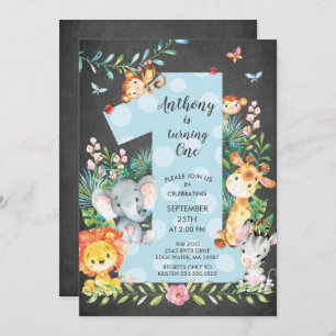 Chalkboard Jungle Big One Boys Invitation d'annive