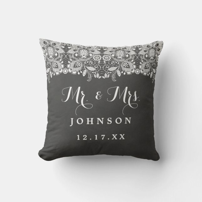 Chalkboard Lace M. et Mme la Mariage Coussin (Recto)