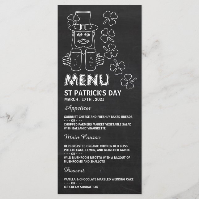Chalkboard Leprechaun, Carte de menu St Patrick (Devant)