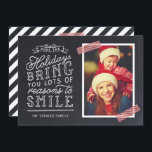 Chalkboard Letters Carte photo de vacances<br><div class="desc">Des cartes photos de vacances imprimés sur mesure abordables avec des modèles simples pour la personnalisation. Ce design amusant présente une jolie typographie de style lettré à la main sur un faux arrière - plan de tableau noir avec ruban lavi rayé rouge autour de votre photo. Le texte dit :...</div>