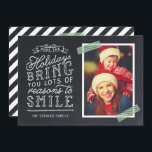 Chalkboard Letters Carte photo de vacances<br><div class="desc">Des cartes photos de vacances imprimés sur mesure abordables avec des modèles simples pour la personnalisation. Ce design amusant présente une jolie typographie de style lettré à la main sur un faux arrière - plan de tableau noir avec ruban de lavage rayé vert autour de votre photo. Le texte dit...</div>