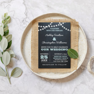 Chalkboard Lights Aqua Faire-part de mariage