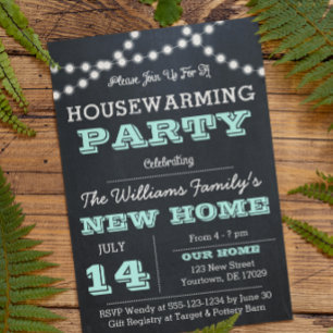 Chalkboard Lights Aqua Invitations de réchauffemen