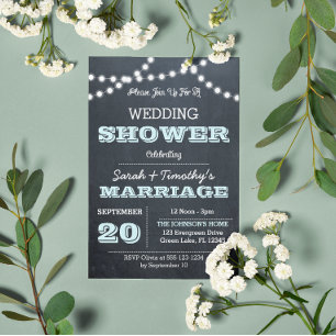 Chalkboard Lights Aqua Wedding Party Invitation Sm
