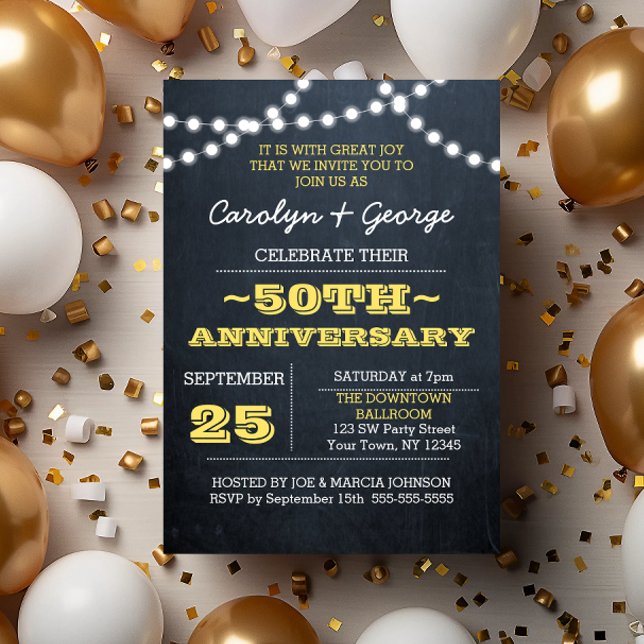 Chalkboard Lights Gold 50th Anniversary Invitation (Créateur téléchargé)
