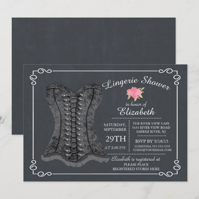 Chalkboard Lingerie Bridal Shower Invitation (Devant / Derrière)