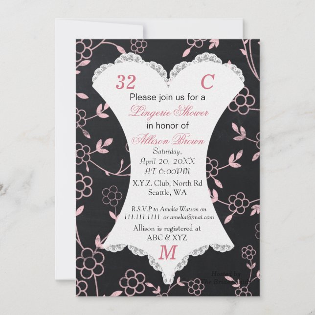 Chalkboard Lingerie Douche Bachelorette Invitation (Devant)