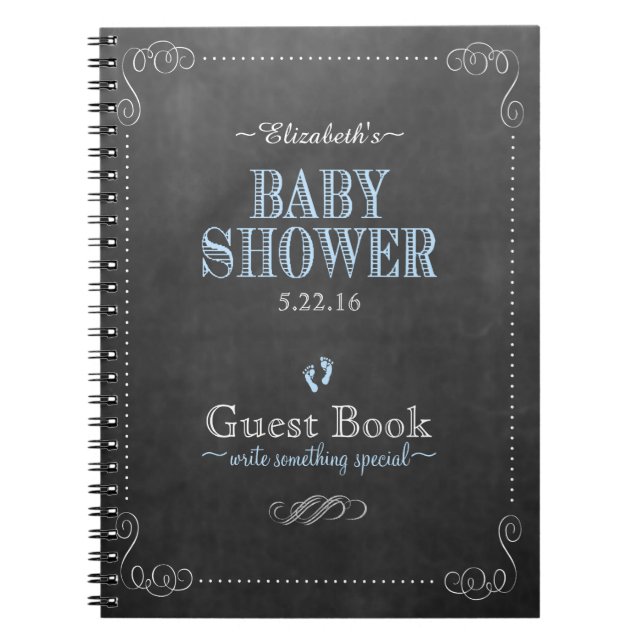 Chalkboard Look Baby shower bleu livre d'invité - (Devant)