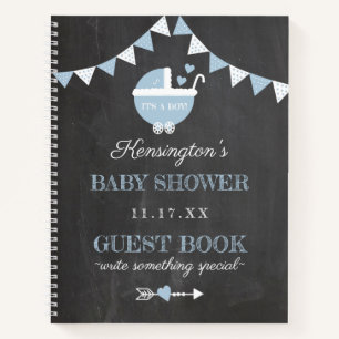 Chalkboard Look Blue Boys Baby shower Livre d'invi