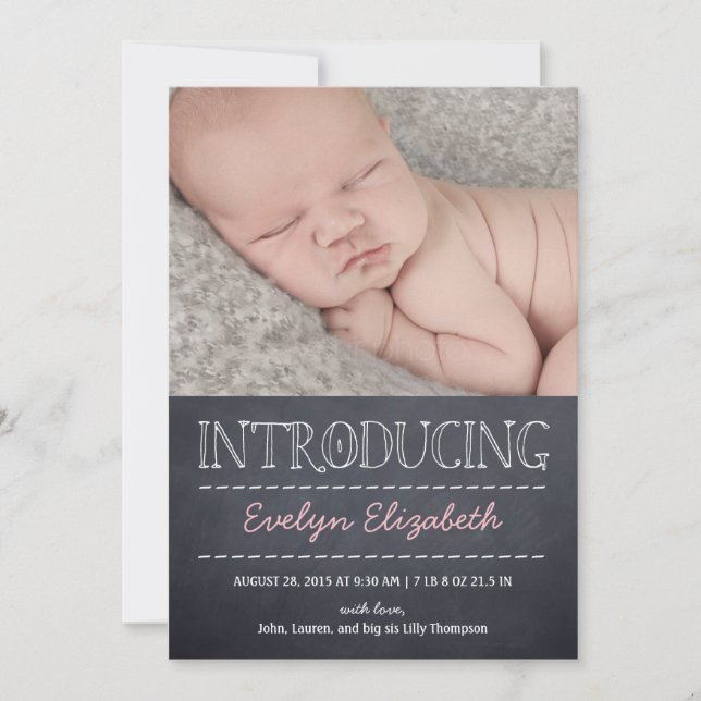Chalkboard Look Faire-part de naissance - rose (Devant)