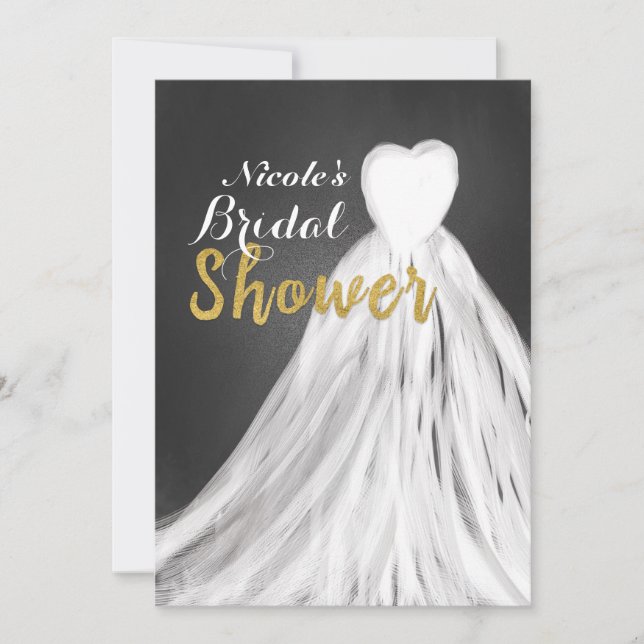 Chalkboard Mariage robe nuptiale douche Invitation (Devant)