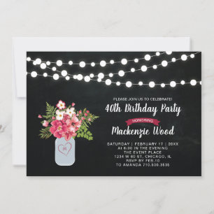 Chalkboard, Mason Jar 40e Anniversaire Invitation