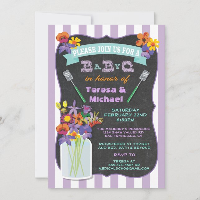 Chalkboard Mason Jar Baby Q Shower Invitations (Devant)
