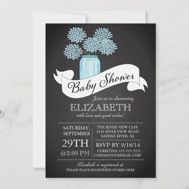 Chalkboard Mason Jar Baby shower Invitation (Devant)