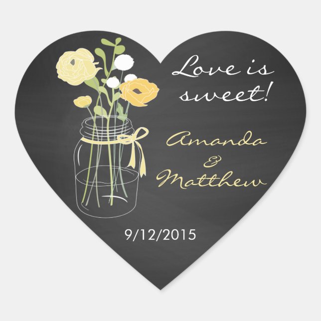 Chalkboard Mason Jar Mariage Favoriser Stickers (Devant)