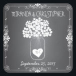 Chalkboard Mason Jar Stickers Favonalized<br><div class="desc">Style Chalkboard tendance avec typographie d'apparence manuscrite, personnalisée avec les noms de la mariée et du marié et la date du mariage. Joli pot de mason pleine fleurs d'hydrangée blanche est accentué d'un coeur qui tient les initiales des couples. Coordonner avec beauté tous nos produits et invitations de style tableau...</div>
