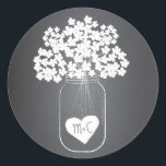 Chalkboard Mason Jar Stickers Favonalized<br><div class="desc">Le style chalkboard branché présente une jolie jarre de mason pleine fleurs d'hydrangée blanche et est accentué d'un coeur qui tient les initiales des couples. Coordonner avec beauté tous nos produits et invitations de style tableau noir.</div>