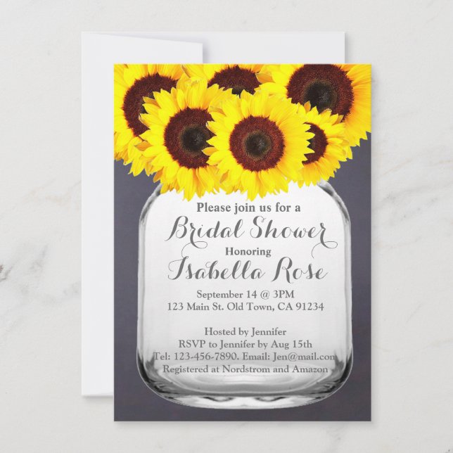 Chalkboard Mason Jar Sunflower Invitations (Devant)