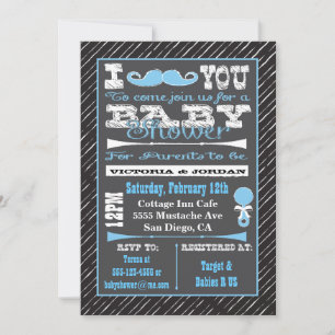 Chalkboard Mustache garçon bébé douche Invitations