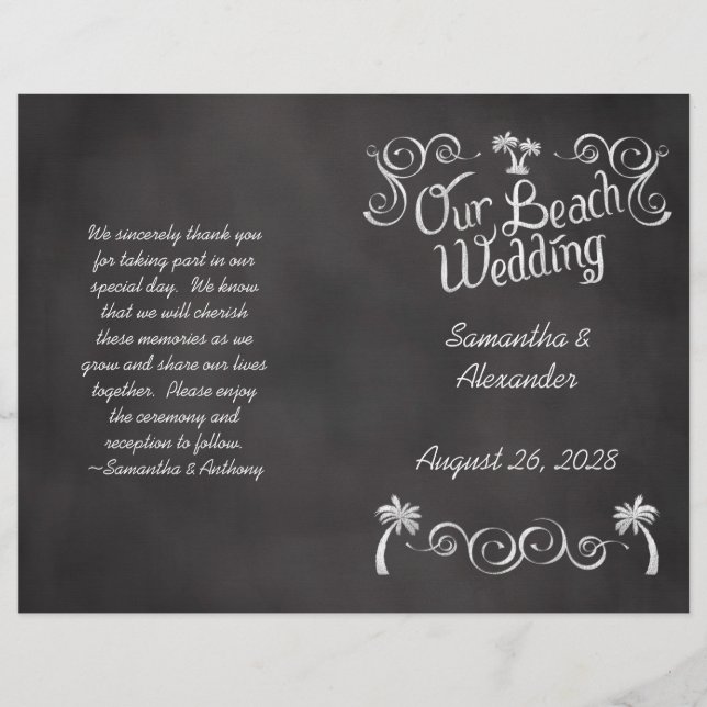 Chalkboard Palm Tree Beach Wedding Programme (Devant)