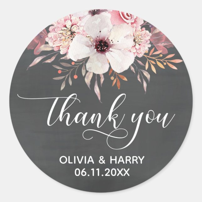 Chalkboard Pays Mariage Floral Favoriser Stickers (Devant)