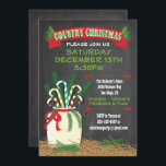 Chalkboard Pays Ouest Noël Invitation<br><div class="desc">Invitations du Pays Chalkboard ou de l'Ouest de Noël. Super mignon Noël Invitations avec un grand crock de sucres de canne et de branches de guirlandes reposant sur une balle de paille ou de foin. le tout sur un arrière - plan de tableau noir avec une typographie amusante. Illustration tirée...</div>