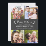 Chalkboard Peace and Love Carte photo<br><div class="desc">Chalkboard Peace and Love Carte photo de vacances par Orabella Prints. Cette carte de vacances de quatre photos présente un design de laurier élégant à l'avant et à l'arrière, et le texte peut être customisé. Veuillez noter : Les images de cette conception sont destinées aux détenteurs de places seulement. Veuillez les...</div>