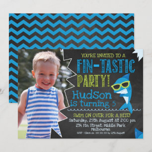 Chalkboard Photo Sharks Invitation fin-tastic Birt