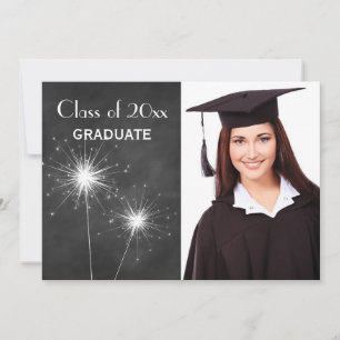 Chalkboard Photo Sparkler Graduation Faire-part