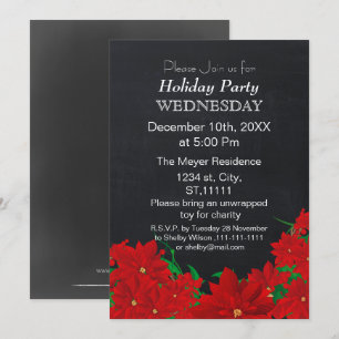 Chalkboard Poinsettias Fête de Vacances Invitation
