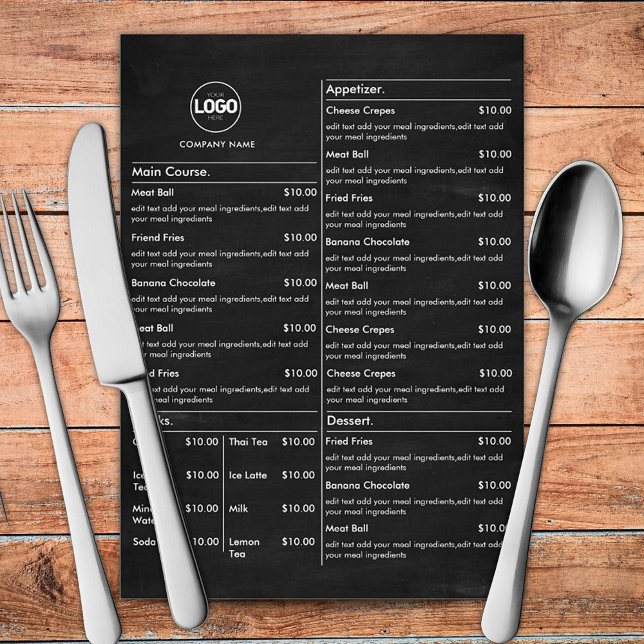 Chalkboard Restaurant Table Menu Cartes Plat Noir (Créateur téléchargé)