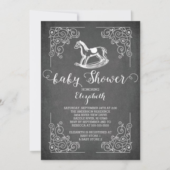 Chalkboard Rocse Horse Baby shower Invitation (Devant)