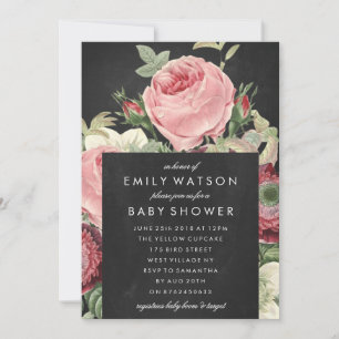 Chalkboard Rose Rose Flower Invitation Baby shower